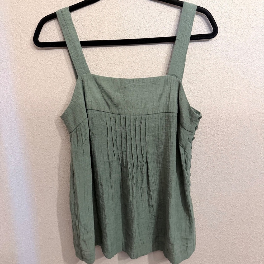 Nanette Lepore Olive Green Pintuck Pleated‎ Crinkle Gauze Tank Top Womens Medium